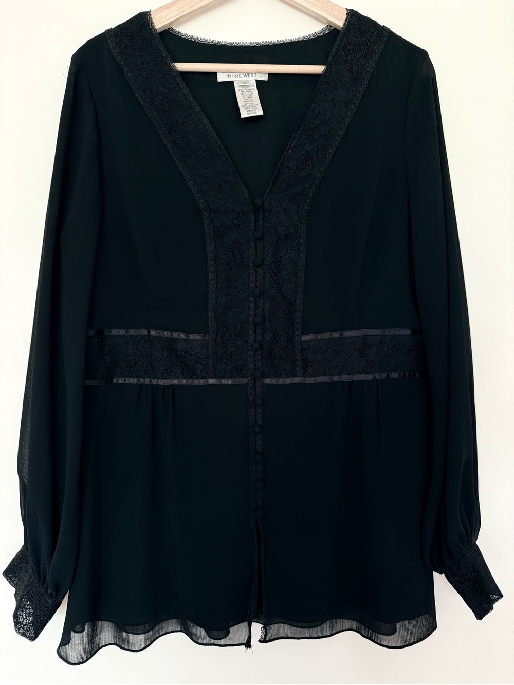 Nine west Long Sleeve Black Blouse Size 10